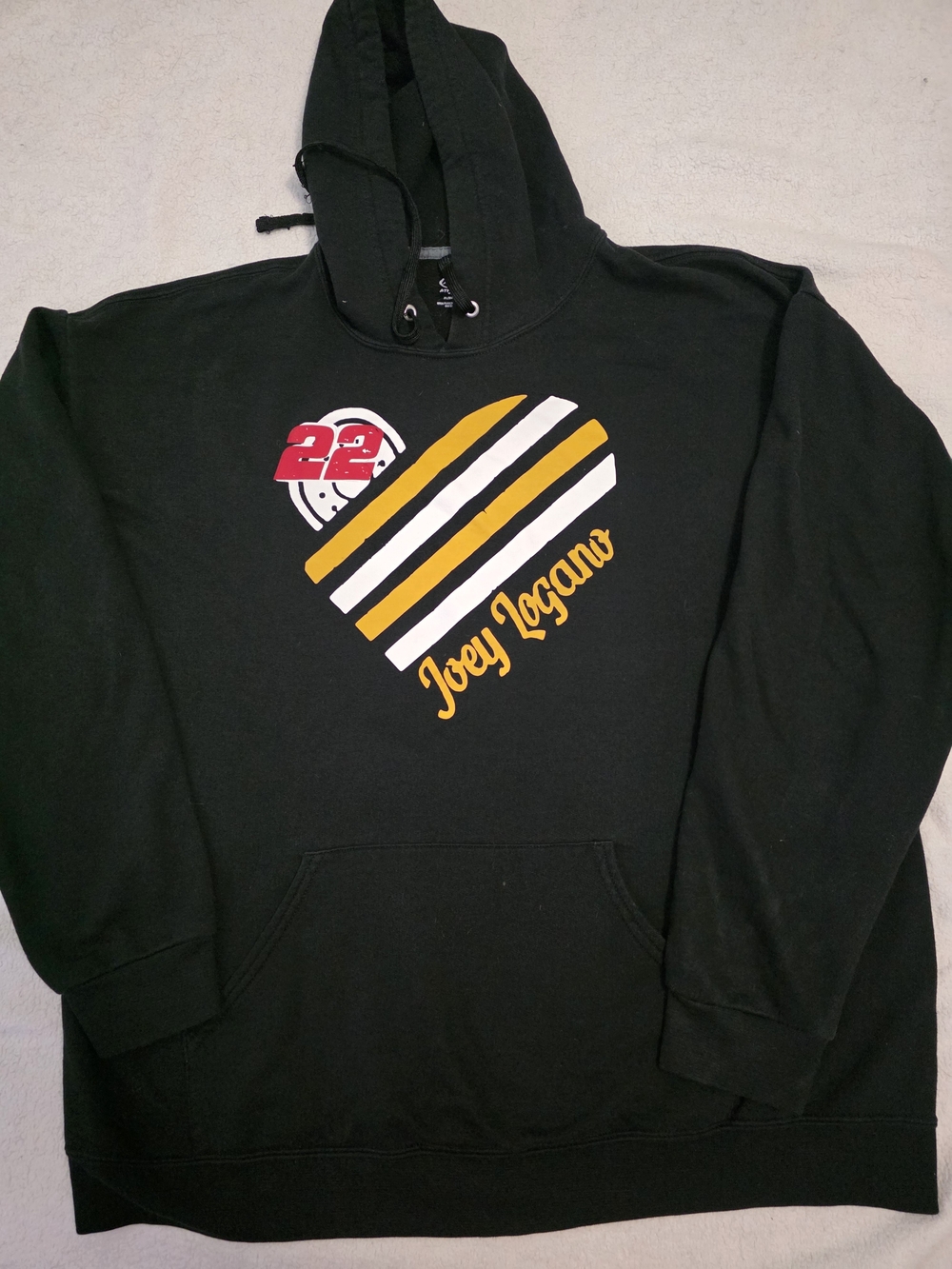 Custom Made Joey Logano Black Hoodie with Striped Heart Graphic